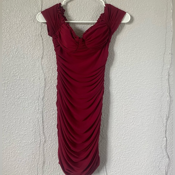 Windsor Take It Up a Knotch Rutched Burgundy Mini Dress - Picture 1 of 1